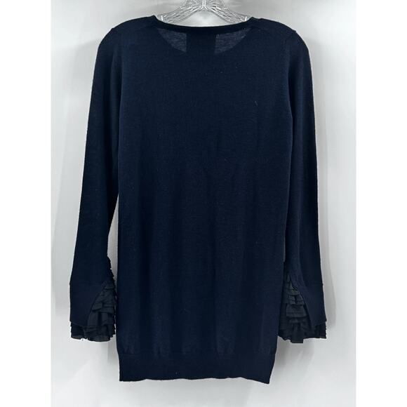 3.1 Philip Lim Designer Coquette Navy Blue Black Ruffle Cuff Sweater Small Round - Picture 8 of 12